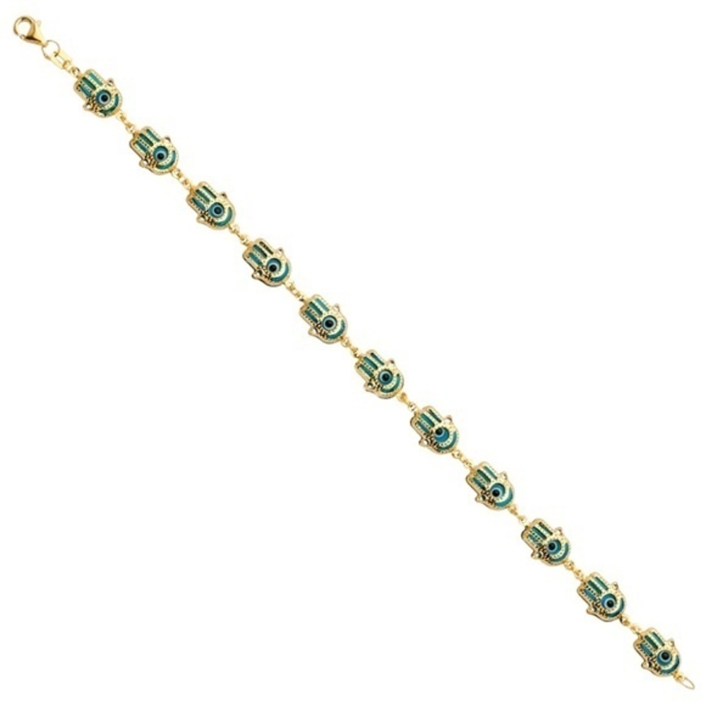 14k Evil eye Chamseh Blue Bracelet 7.5 inches